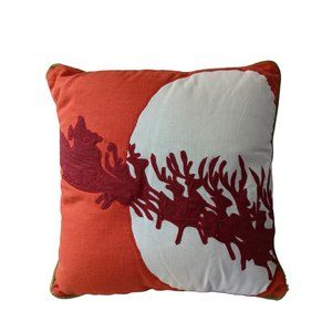 Christmas Throw Pillow Reindeer 16x16 Red Sleigh  Decorative Holiday Applique